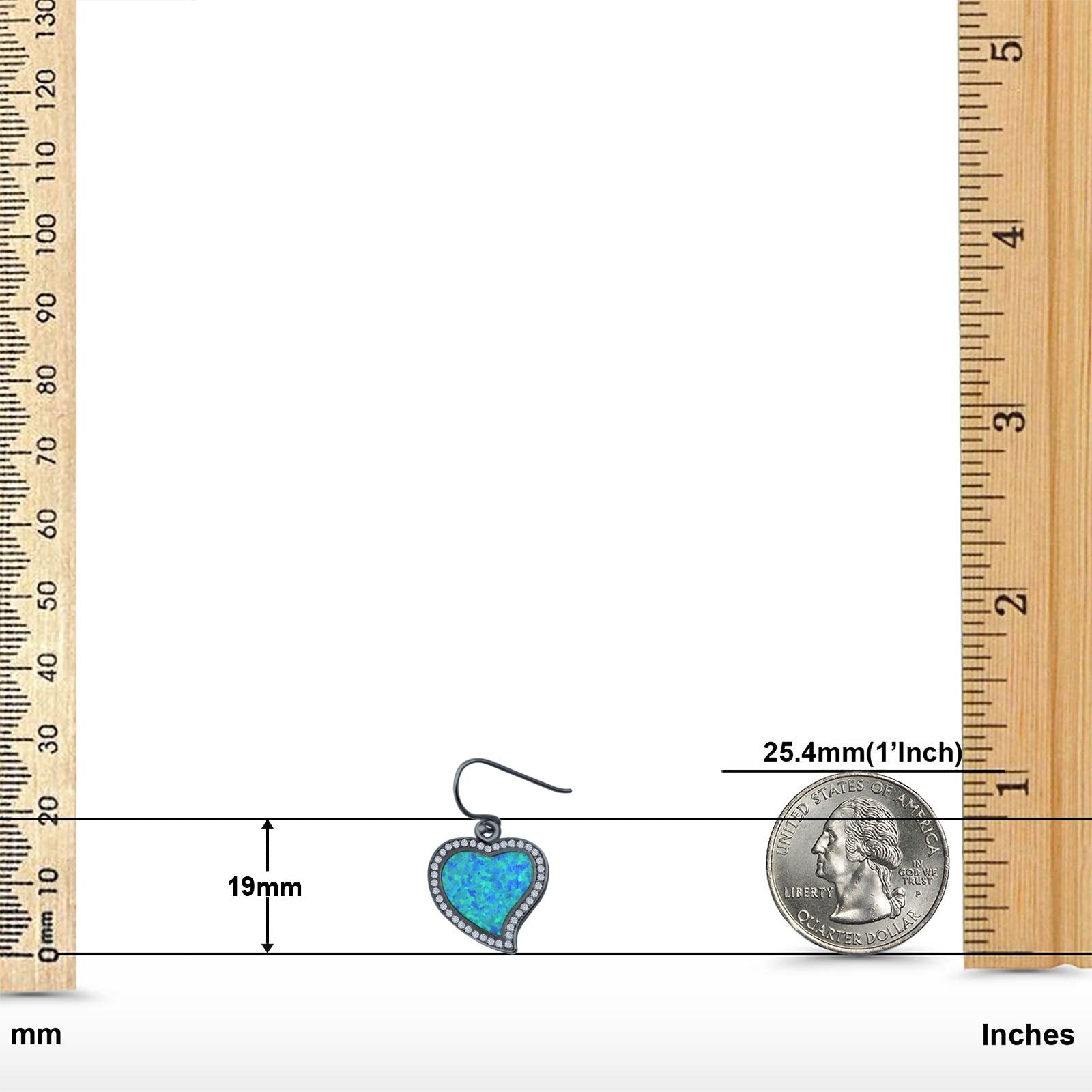 Heart Drop Dangle Earrings Created Opal 925 Sterling Silver (19mm)