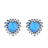 Halo Art Deco Heart Stud Earrings Created Opal 925 Sterling Silver (12mm)