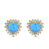 Halo Art Deco Heart Stud Earrings Created Opal 925 Sterling Silver (12mm)