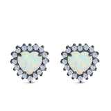 Halo Art Deco Heart Stud Earrings Created Opal 925 Sterling Silver (12mm)