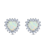 Halo Art Deco Heart Stud Earrings Created Opal 925 Sterling Silver (12mm)