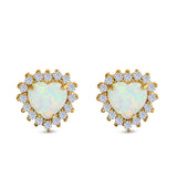 Halo Art Deco Heart Stud Earrings Created Opal 925 Sterling Silver (12mm)