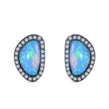 Halo Stud Earrings Created Opal 925 Sterlig Silver(12mm)