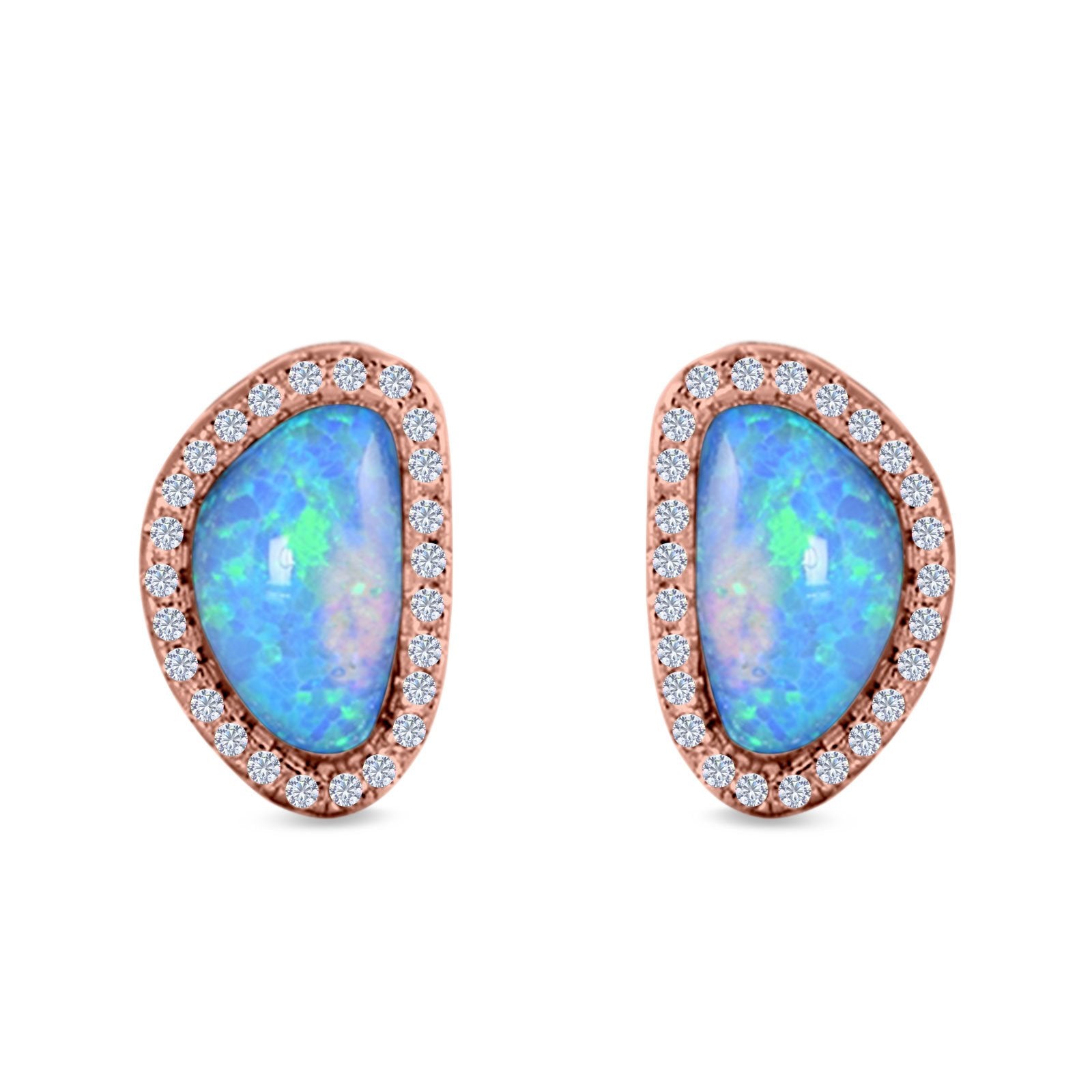 Halo Stud Earrings Created Opal 925 Sterlig Silver(12mm)