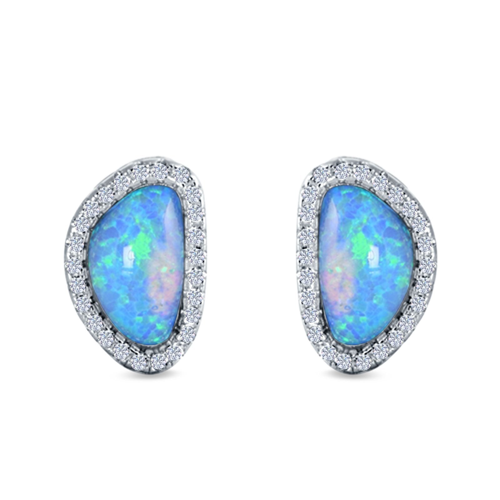 Halo Stud Earrings Created Opal 925 Sterlig Silver(12mm)