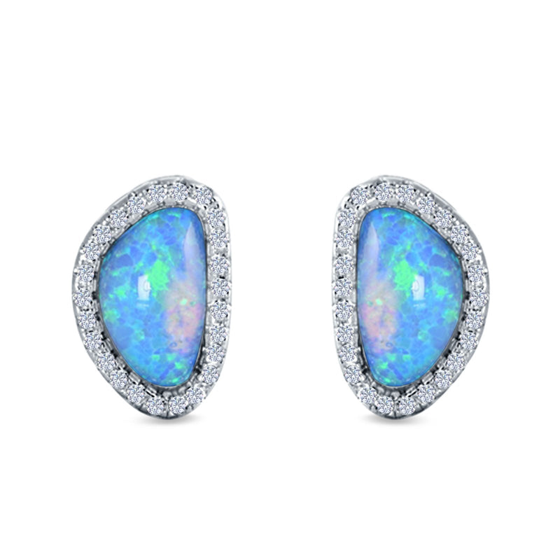 Halo Stud Earrings Created Opal 925 Sterlig Silver(12mm)