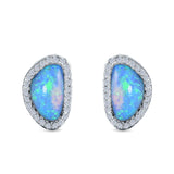 Halo Stud Earrings Created Opal 925 Sterlig Silver(12mm)