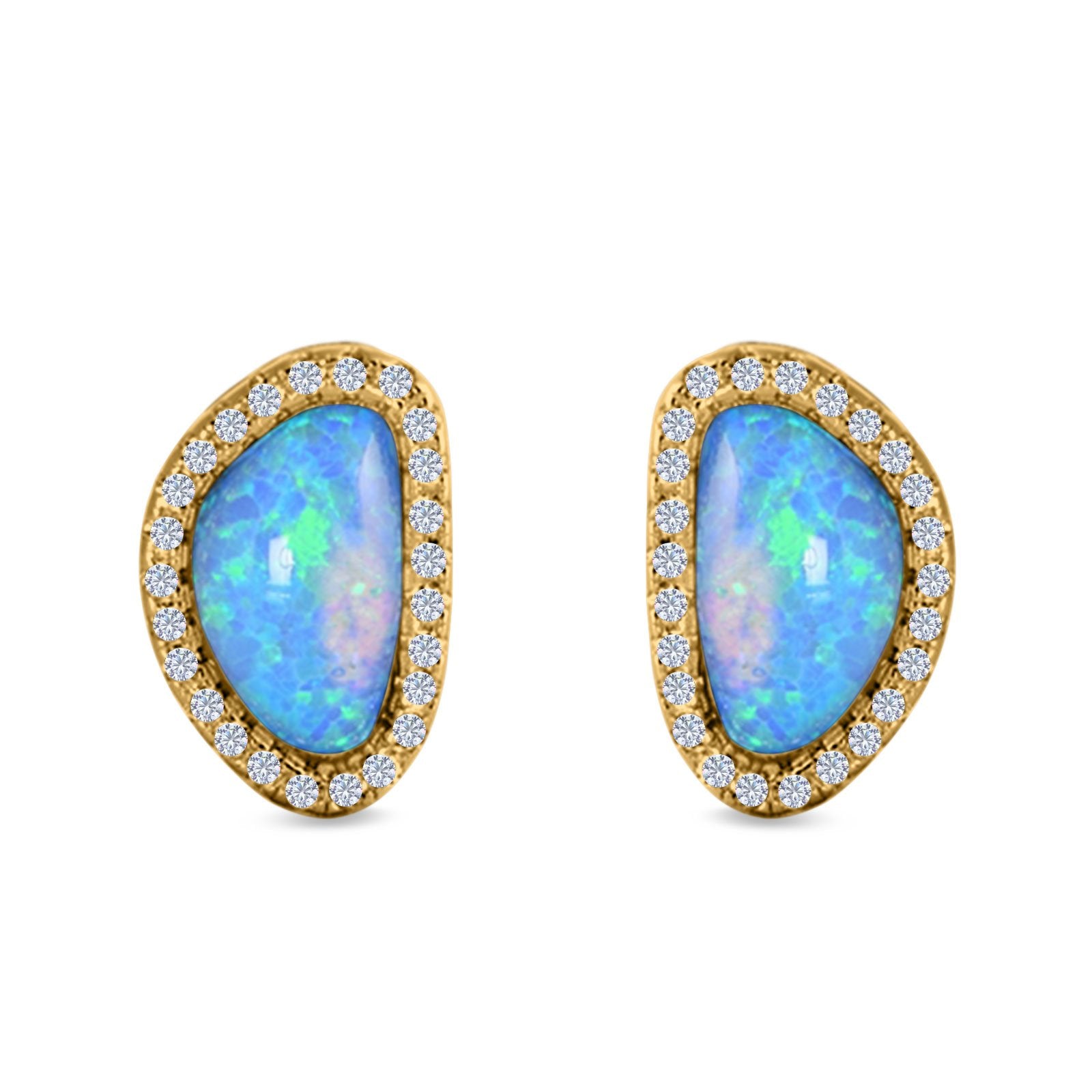 Halo Stud Earrings Created Opal 925 Sterlig Silver(12mm)