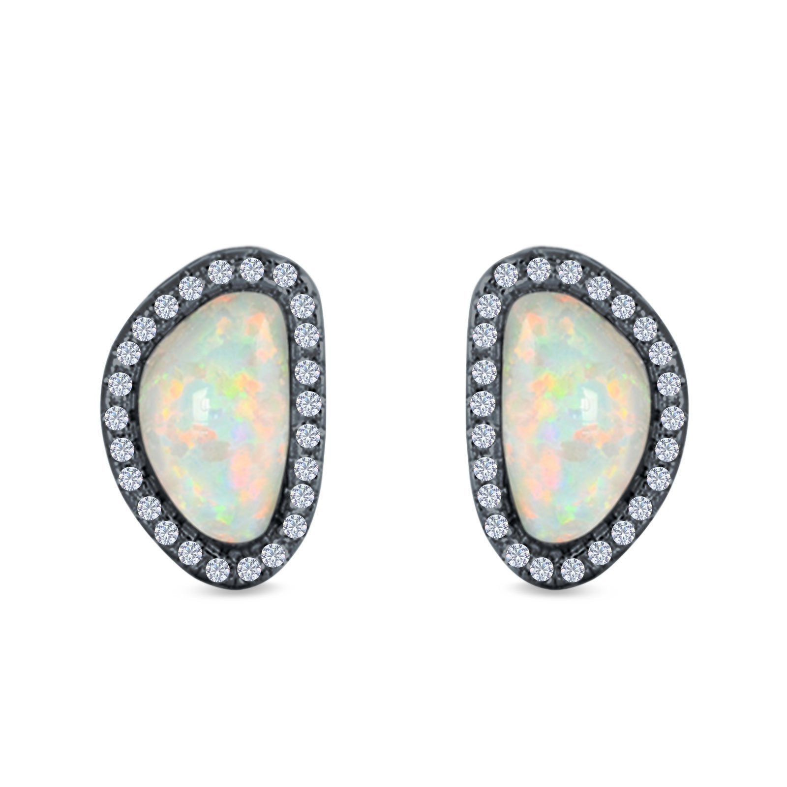Halo Stud Earrings Created Opal 925 Sterlig Silver(12mm)