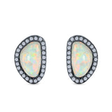 Halo Stud Earrings Created Opal 925 Sterlig Silver(12mm)