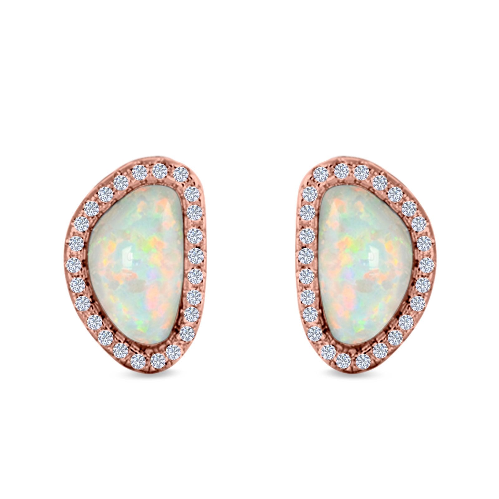 Halo Stud Earrings Created Opal 925 Sterlig Silver(12mm)