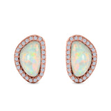Halo Stud Earrings Created Opal 925 Sterlig Silver(12mm)