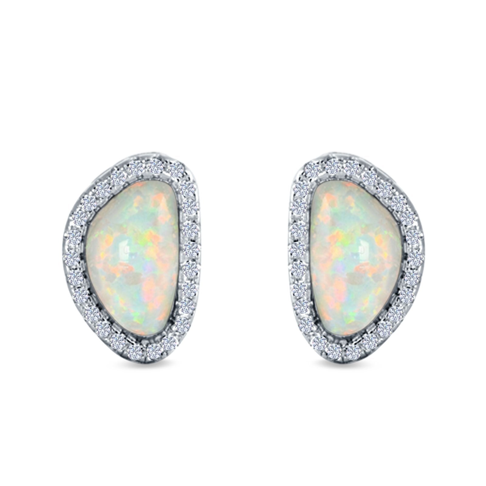Halo Stud Earrings Created Opal 925 Sterlig Silver(12mm)