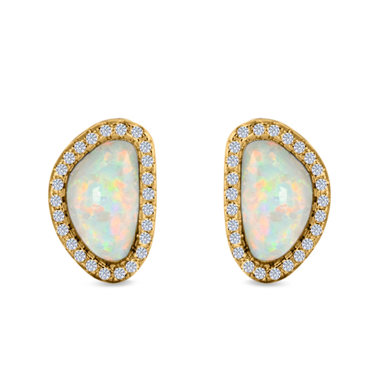 Halo Stud Earrings Created Opal 925 Sterlig Silver(12mm)