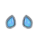 Halo Stud Earrings Created Opal 925 Sterling Silver (12mm)