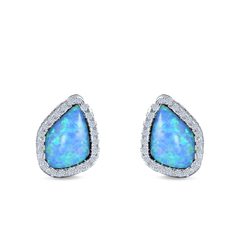 Halo Stud Earrings Created Opal 925 Sterling Silver (12mm)
