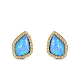 Halo Stud Earrings Created Opal 925 Sterling Silver (12mm)