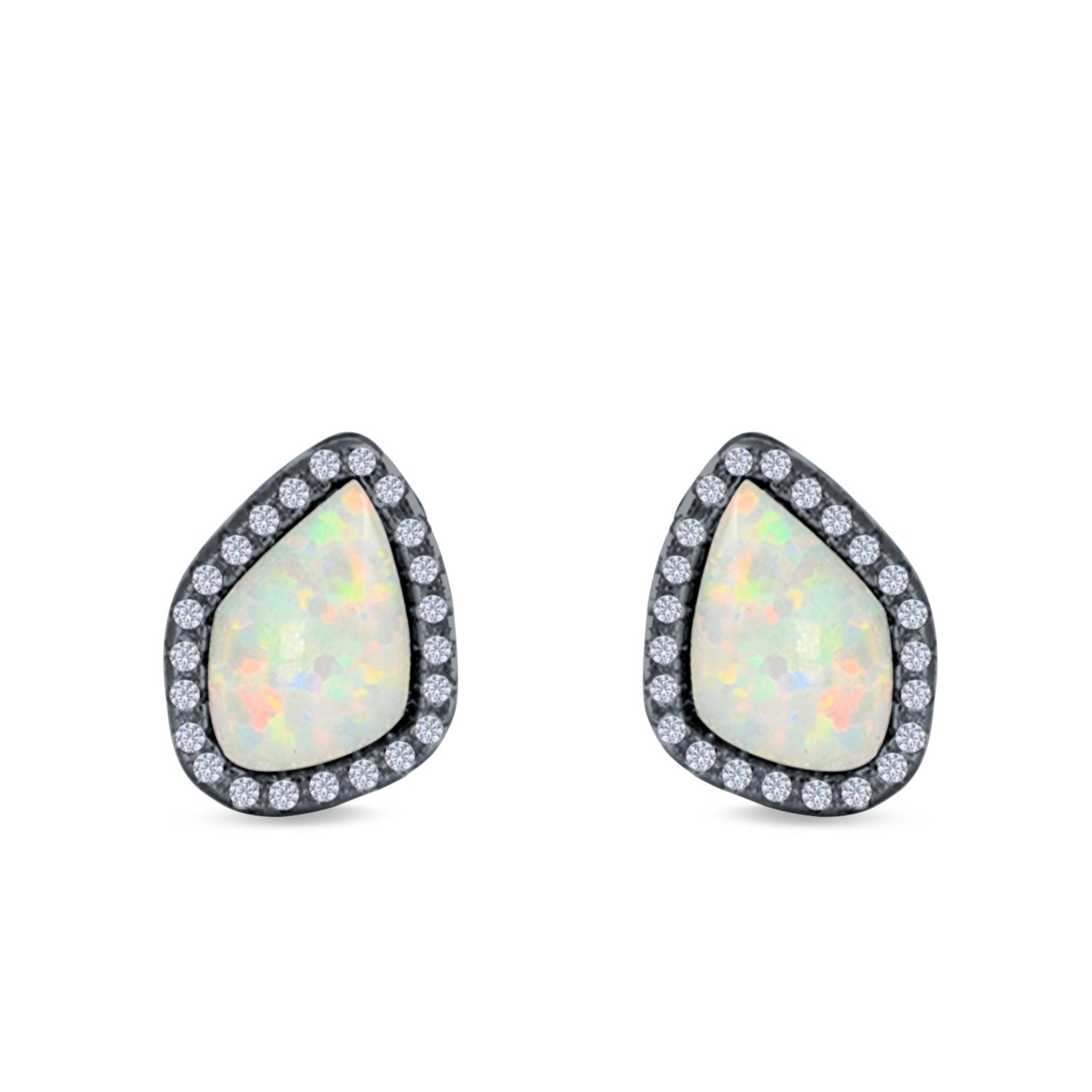 Halo Stud Earrings Created Opal 925 Sterling Silver (12mm)