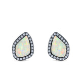 Halo Stud Earrings Created Opal 925 Sterling Silver (12mm)