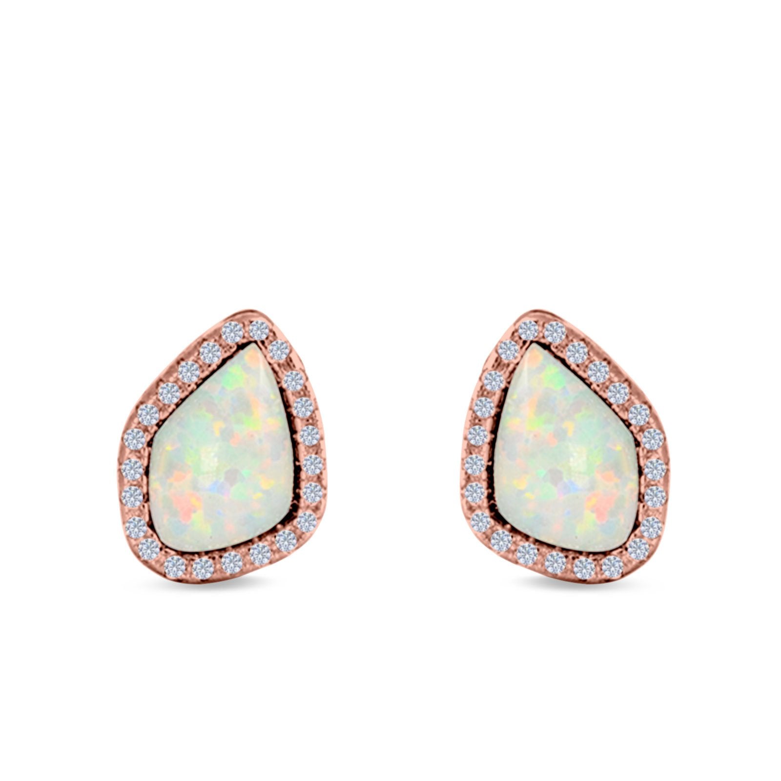 Halo Stud Earrings Created Opal 925 Sterling Silver (12mm)