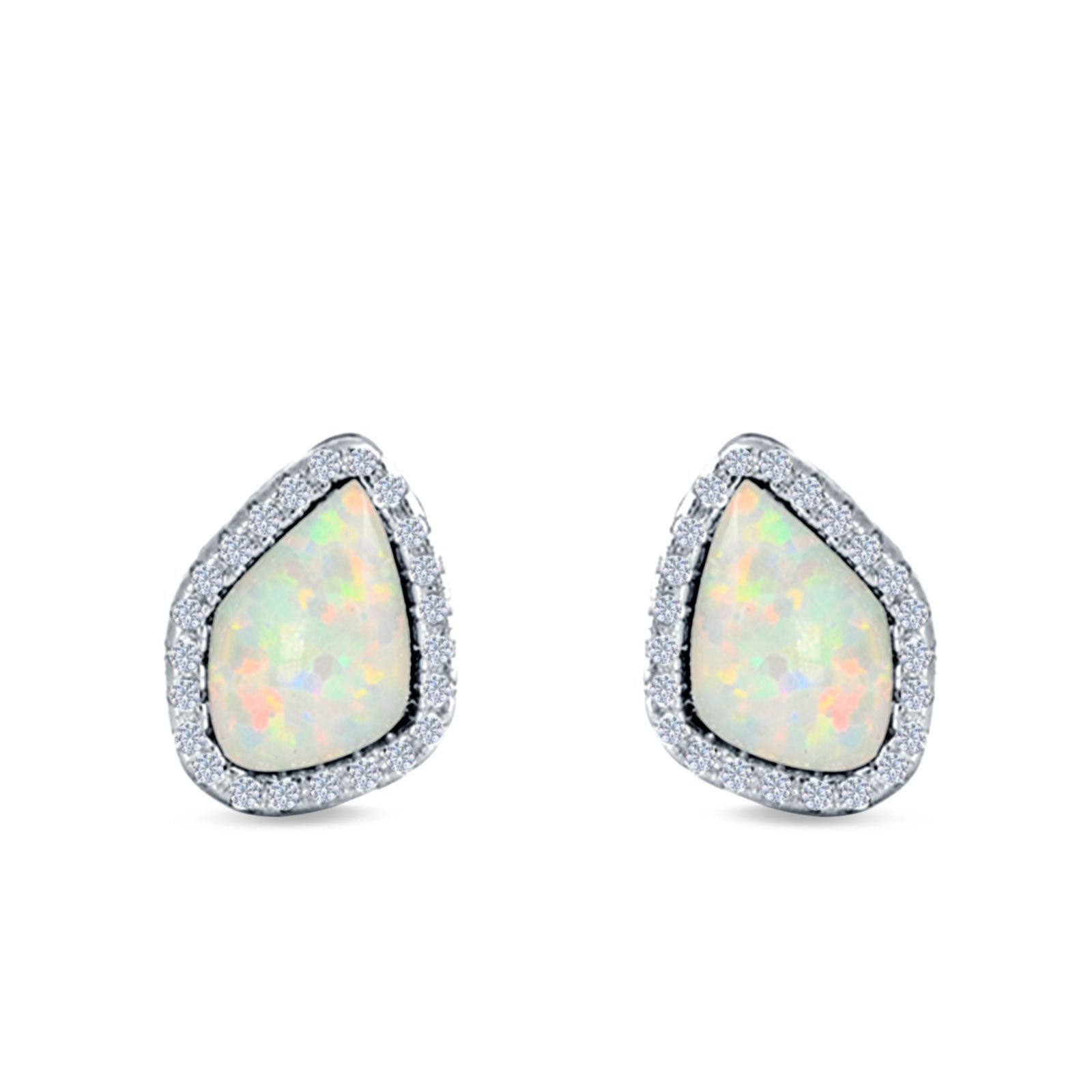 Halo Stud Earrings Created Opal 925 Sterling Silver (12mm)