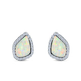 Halo Stud Earrings Created Opal 925 Sterling Silver (12mm)
