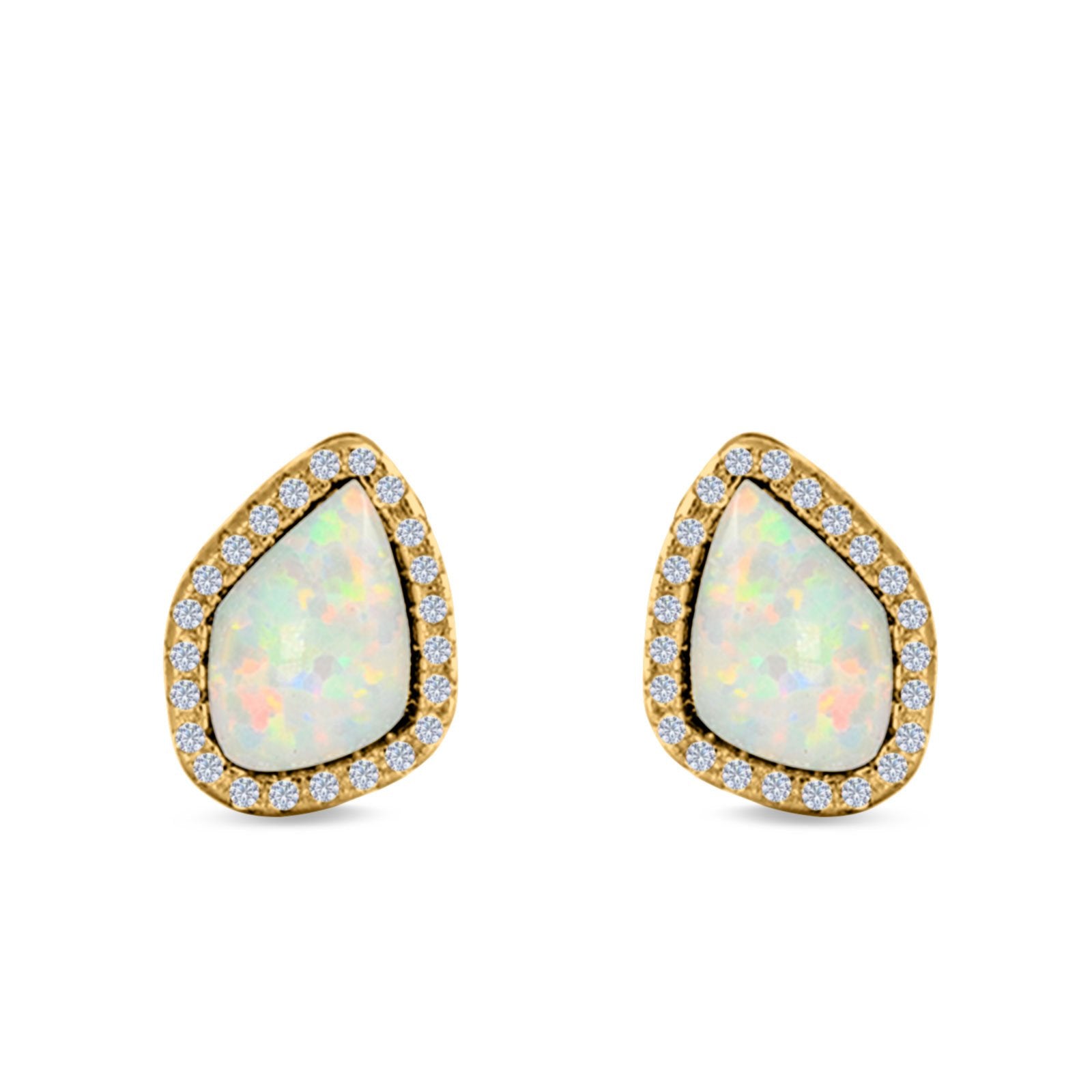 Halo Stud Earrings Created Opal 925 Sterling Silver (12mm)
