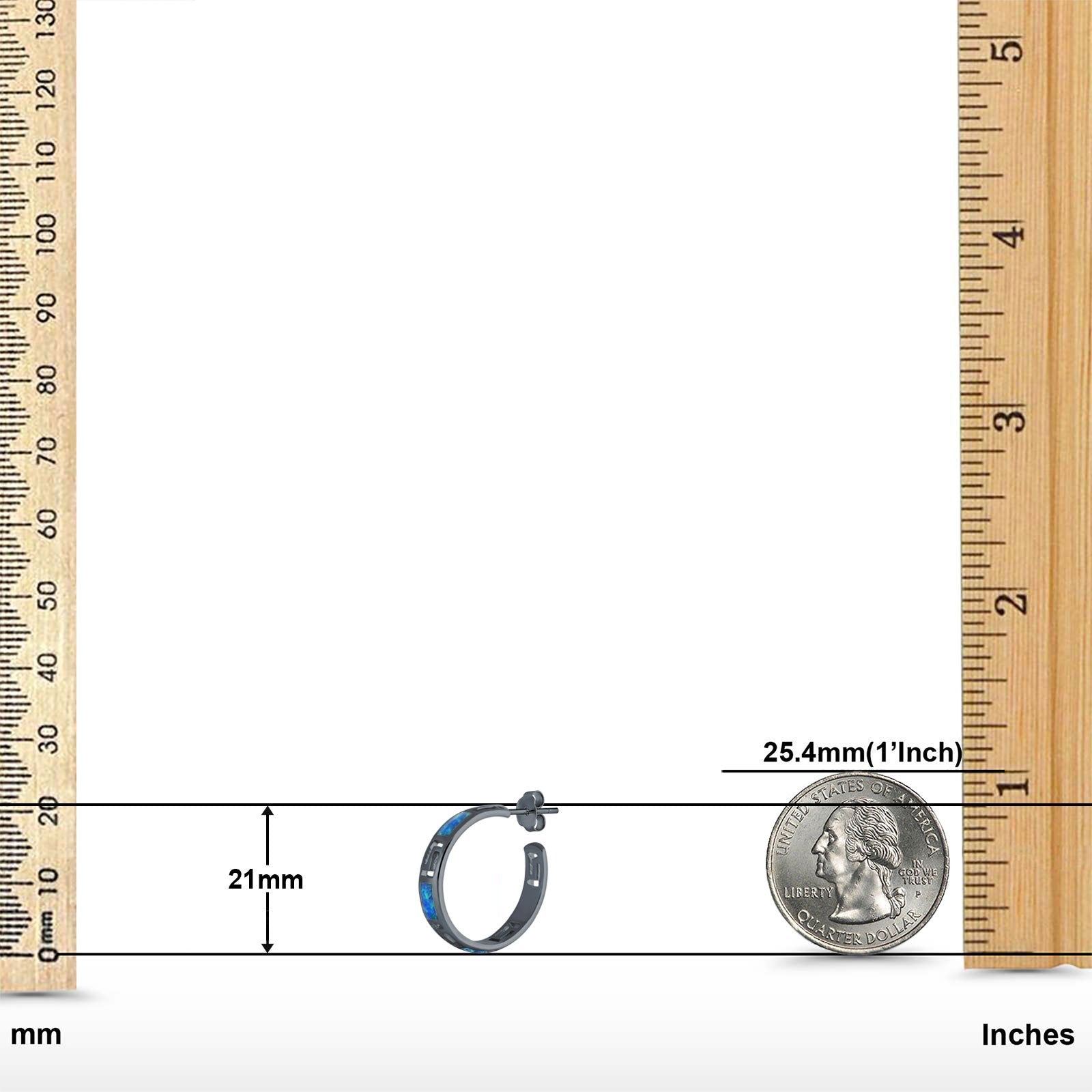 Greek Key Half Hoop Earrings Created Opal 925 Sterling Silver (21mm)