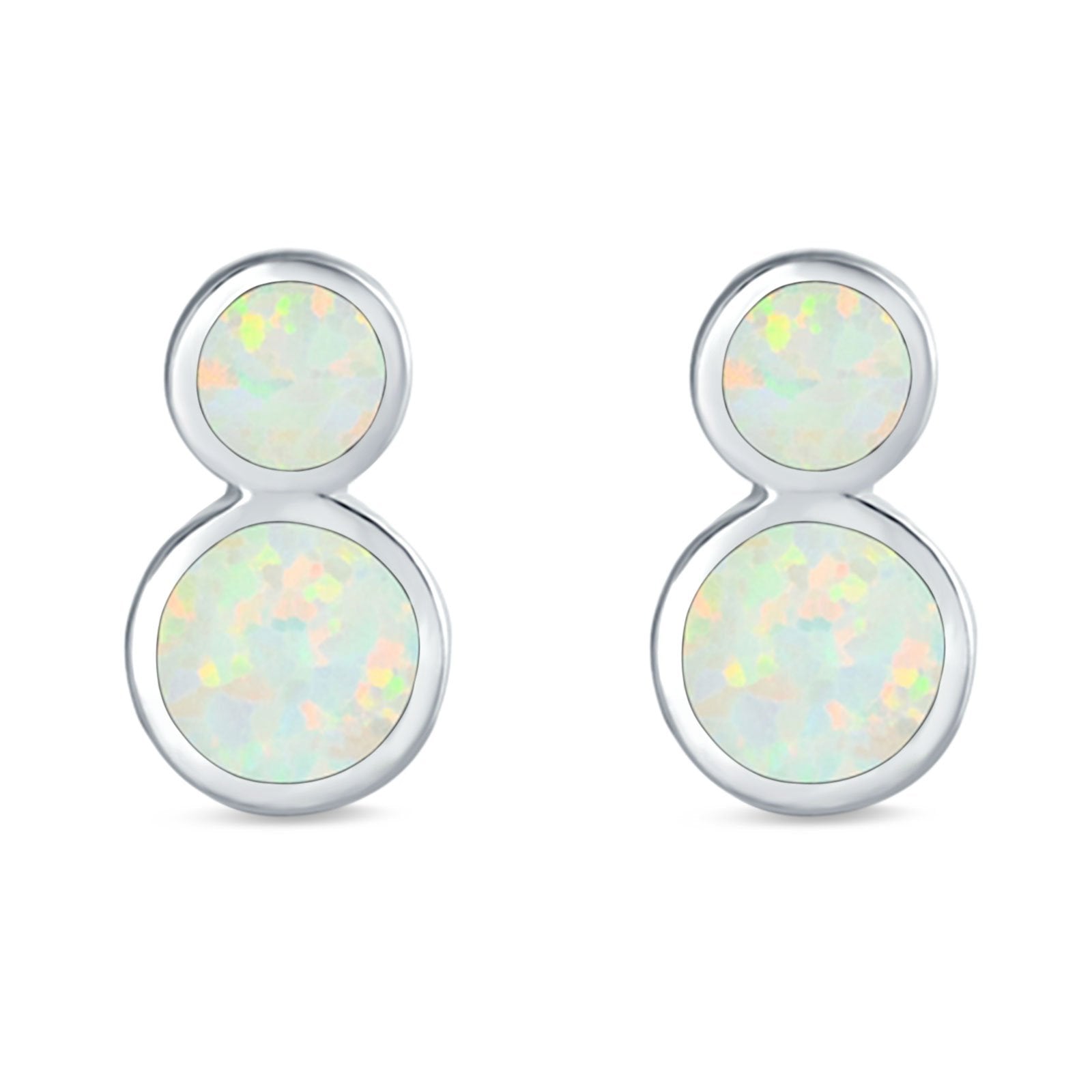 Fashion Ball Design Stud Earrings Created Opal 925 Sterling Silver (14mm)