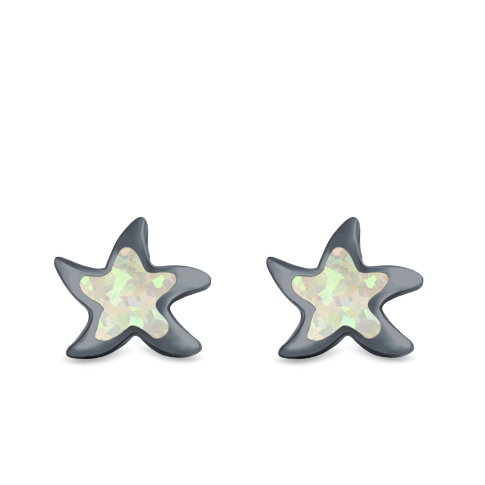 Starfish Stud Earrings Created Opal 925 Sterling Silver (9mm)
