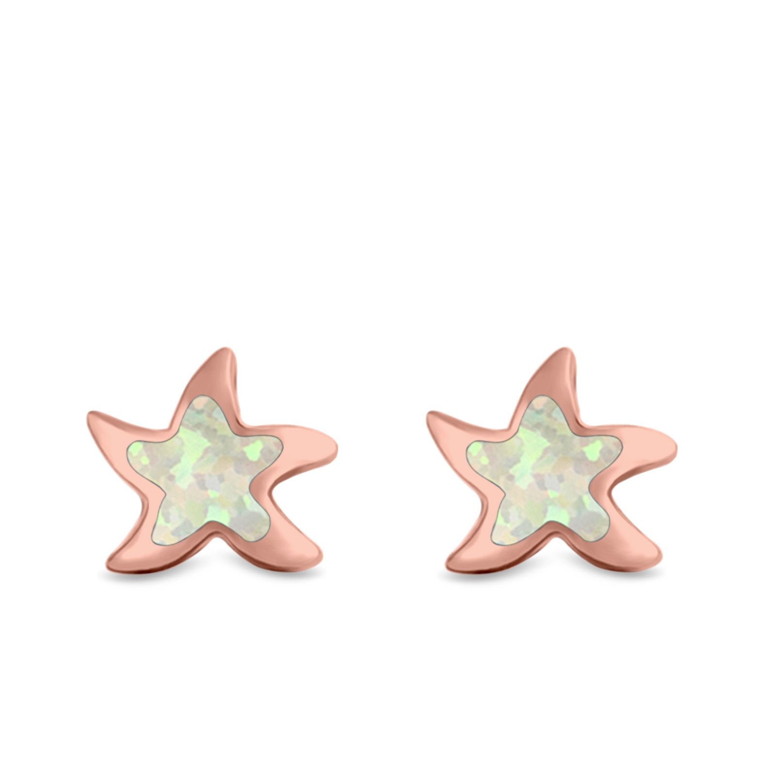 Starfish Stud Earrings Created Opal 925 Sterling Silver (9mm)