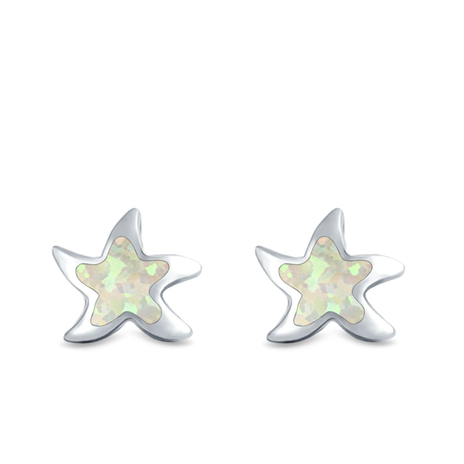 Starfish Stud Earrings Created Opal 925 Sterling Silver (9mm)