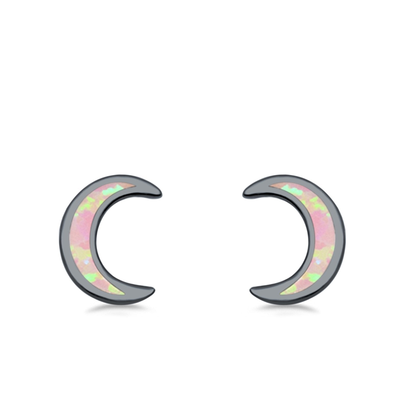 Moon Stud Earrings Lab Created Opal 925 Sterling Silver