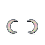 Moon Stud Earrings Lab Created Opal 925 Sterling Silver