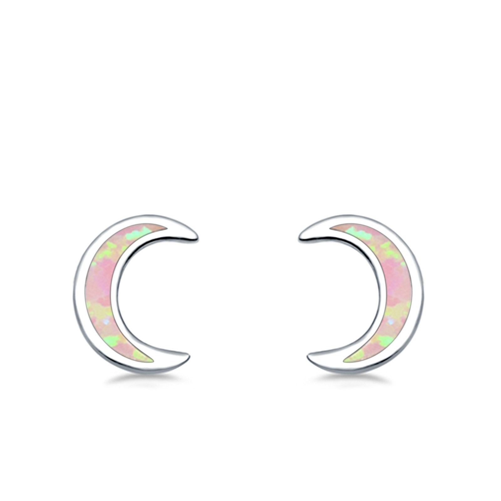 Moon Stud Earrings Lab Created Opal 925 Sterling Silver
