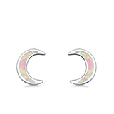 Moon Stud Earrings Lab Created Opal 925 Sterling Silver