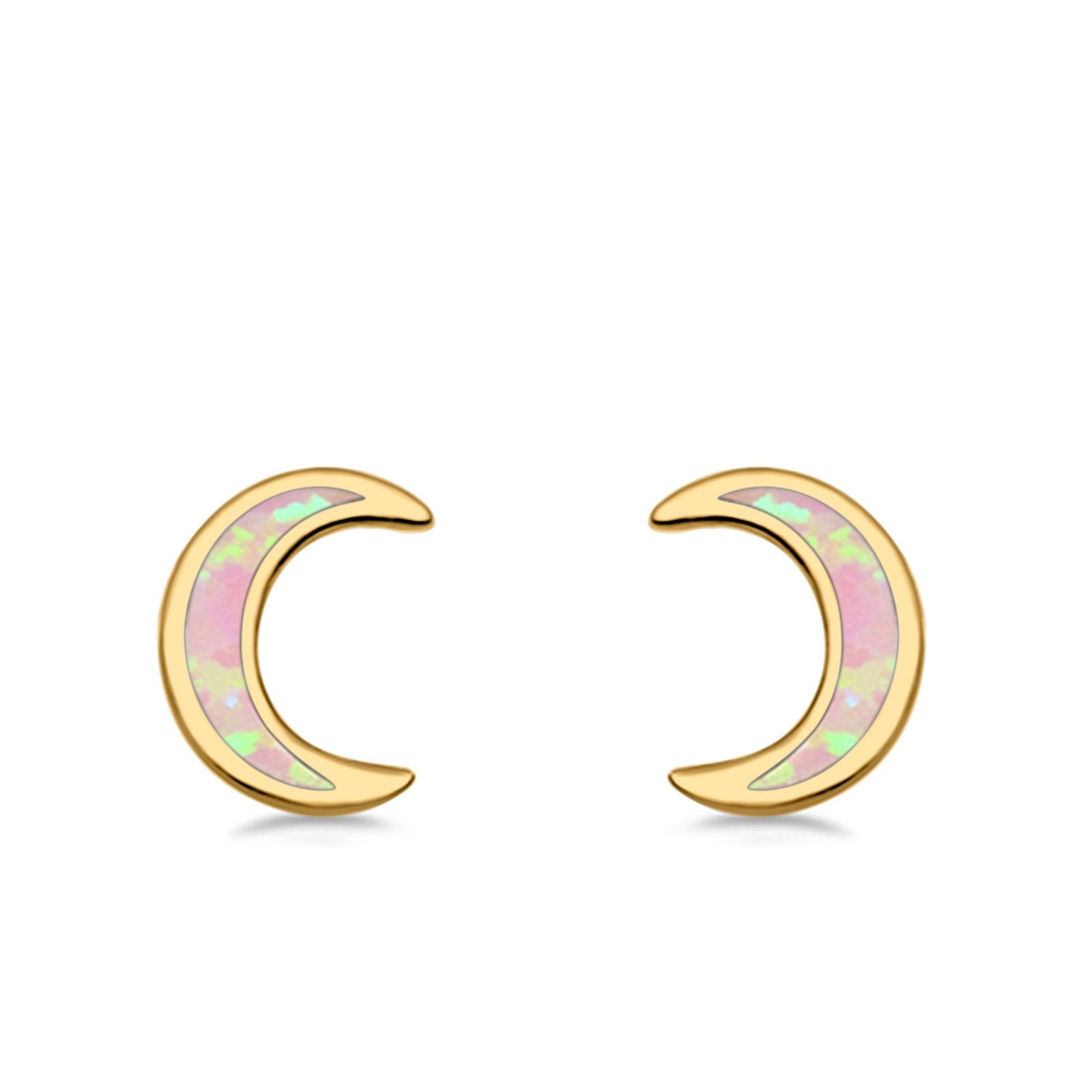 Moon Stud Earrings Lab Created Opal 925 Sterling Silver