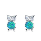 Owl Stud Earrings Lab Created Opal 925 Sterling Silver
