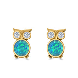 Owl Stud Earrings Lab Created Opal 925 Sterling Silver