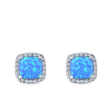 Halo Princess Cut Stud Earrings Created Opal 925 Sterling Silver