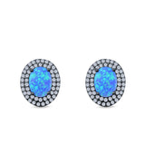Double Halo Stud Earrings Oval Lab Created Opal 925 Sterling Silver
