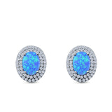 Double Halo Stud Earrings Oval Lab Created Opal 925 Sterling Silver