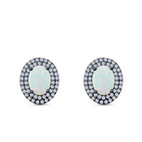 Double Halo Stud Earrings Oval Lab Created Opal 925 Sterling Silver