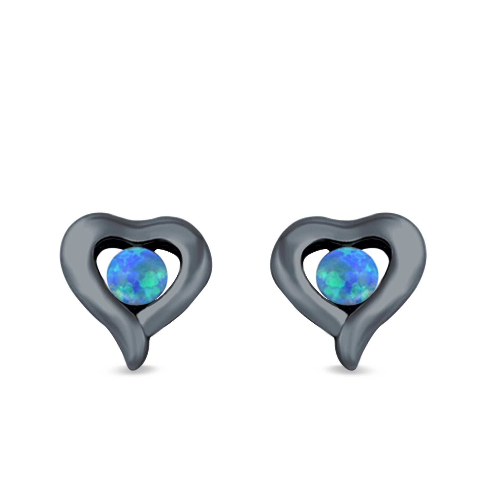 Heart Stud Earrings Round Lab Created Opal 925 Sterling Silver