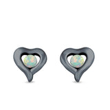 Heart Stud Earrings Round Lab Created Opal 925 Sterling Silver