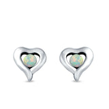 Heart Stud Earrings Round Lab Created Opal 925 Sterling Silver