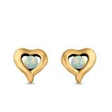 Heart Stud Earrings Round Lab Created Opal 925 Sterling Silver
