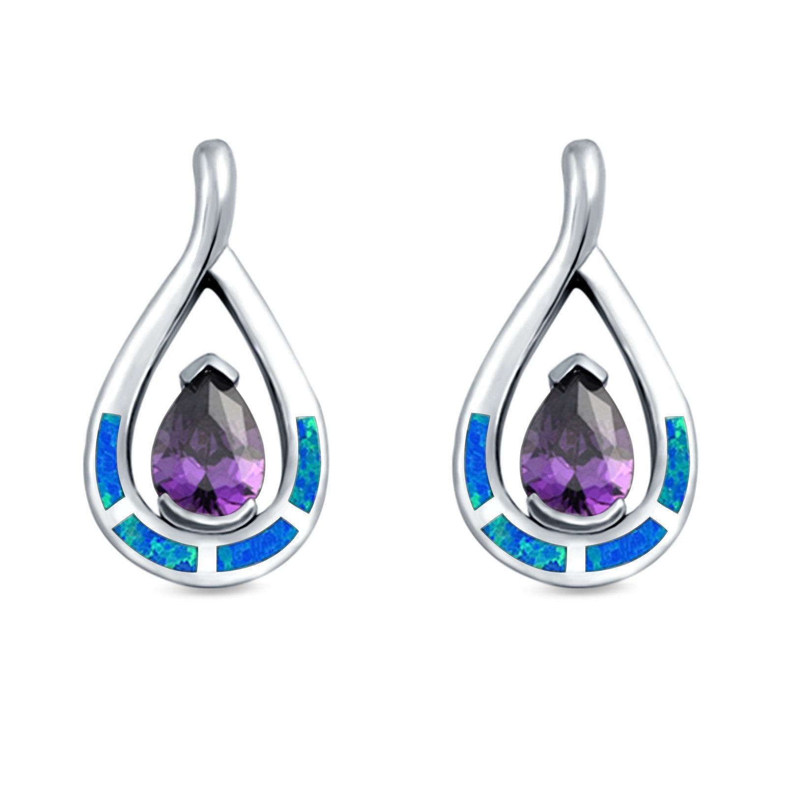 Teardrop Pear Simulated Amethyst Stud Earrings Created Opal 925 Sterling Silver