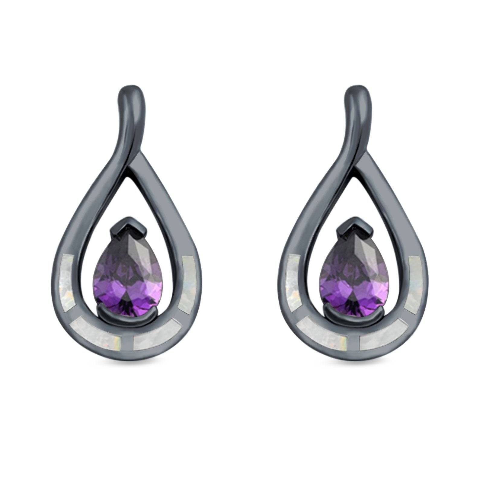 Teardrop Pear Simulated Amethyst Stud Earrings Created Opal 925 Sterling Silver