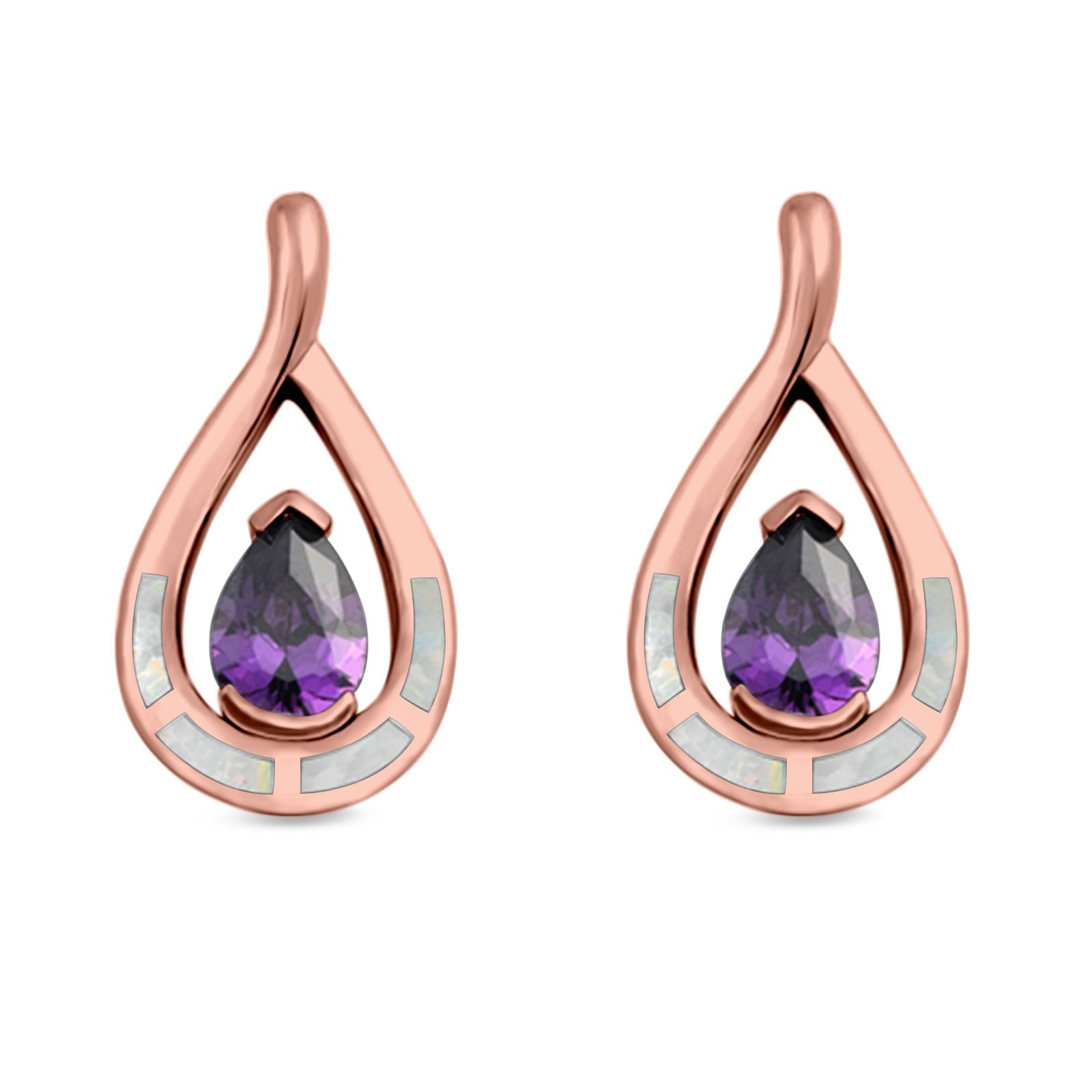 Teardrop Pear Simulated Amethyst Stud Earrings Created Opal 925 Sterling Silver